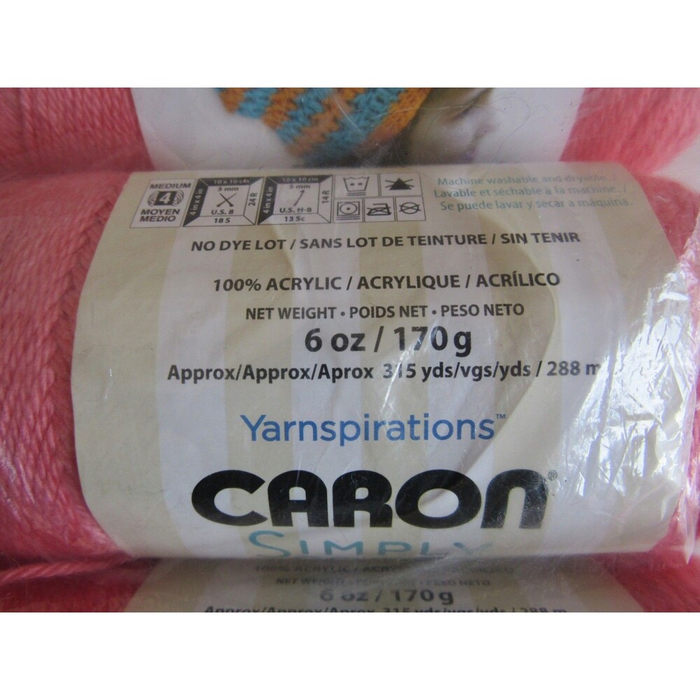 Caron Simply Soft Worsted Weight 4 Ply Acrylic Yarn Lot of 3 Strawberry 0015 - Picture 2 of 3